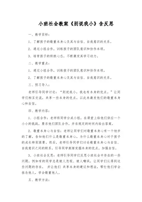 小班社会教案《别说我小》含反思