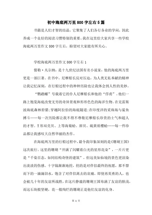 初中海底两万里800字左右5篇