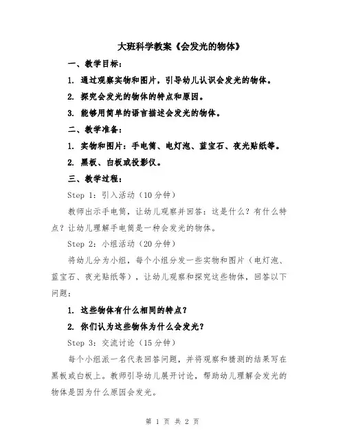 大班科学教案《会发光的物体》