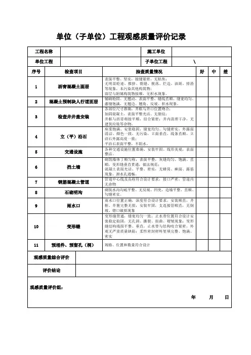 市政验收专用表格