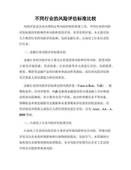 不同行业的风险评估标准比较