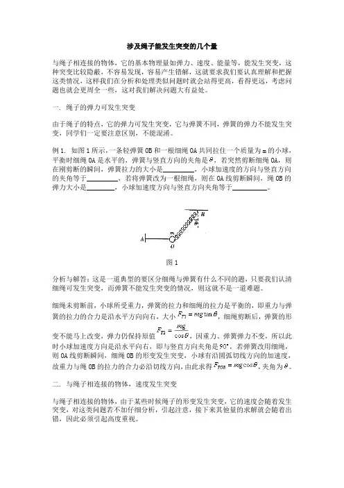 涉及绳 子能发生突变的几个量