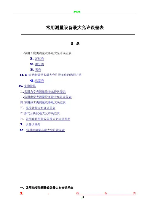 常用测量设备最大允许误差表