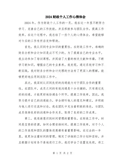 2024财政个人工作心得体会