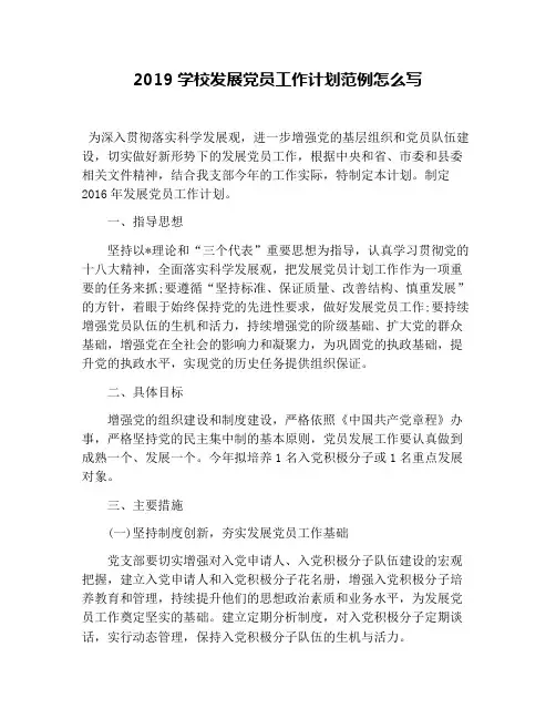 2019学校发展党员工作计划范例怎么写