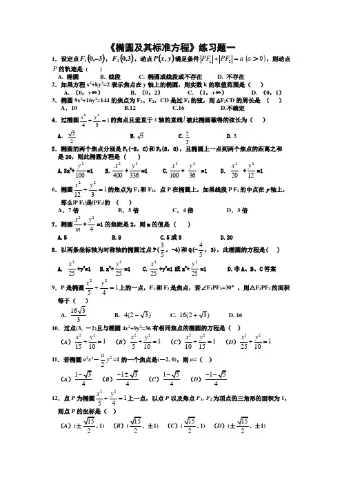 椭圆及其标准方程练习题一