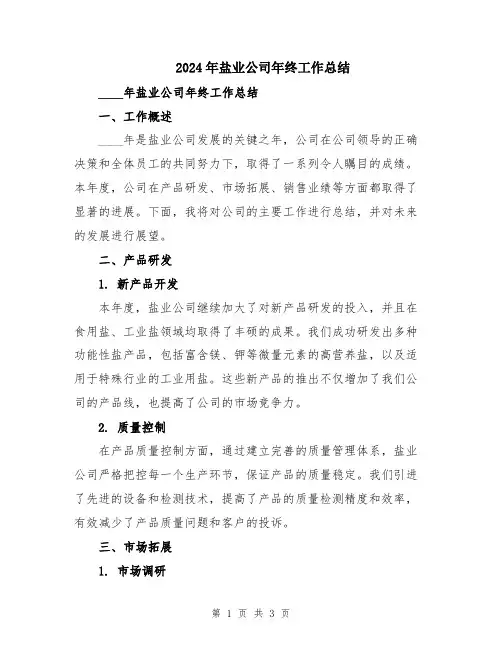 2024年盐业公司年终工作总结
