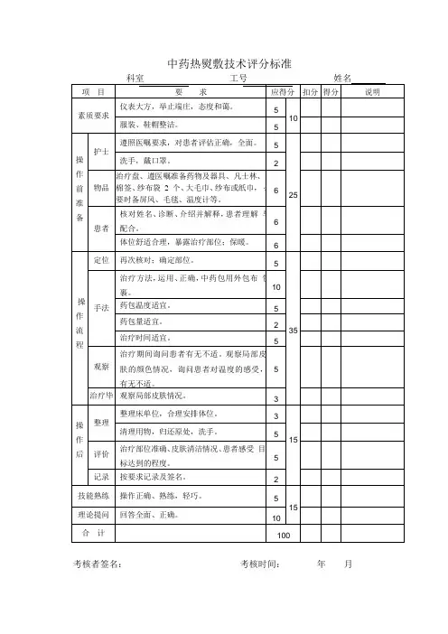 中药热熨敷技术评分标准
