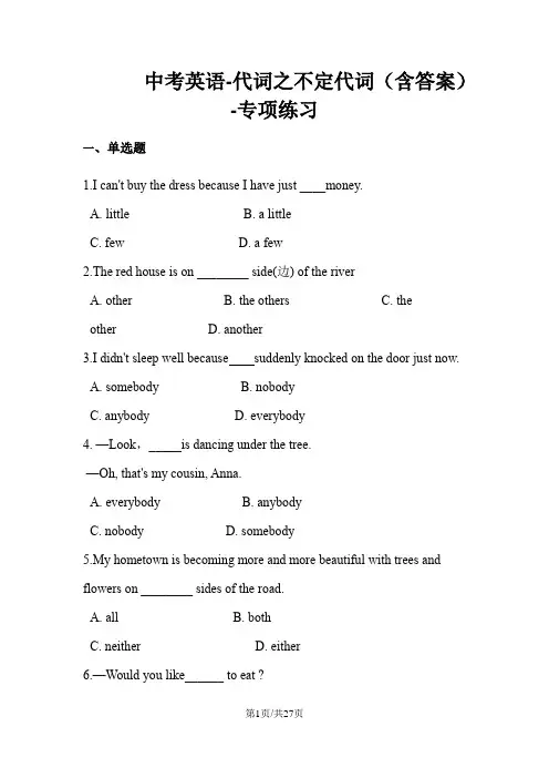 中考英语代词之不定代词(含答案)