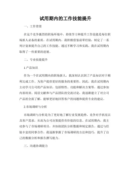 试用期内的工作技能提升