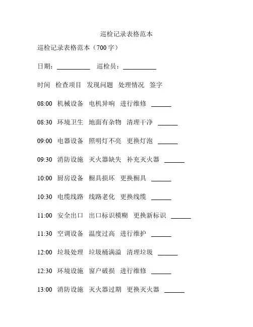 巡检记录表格范本