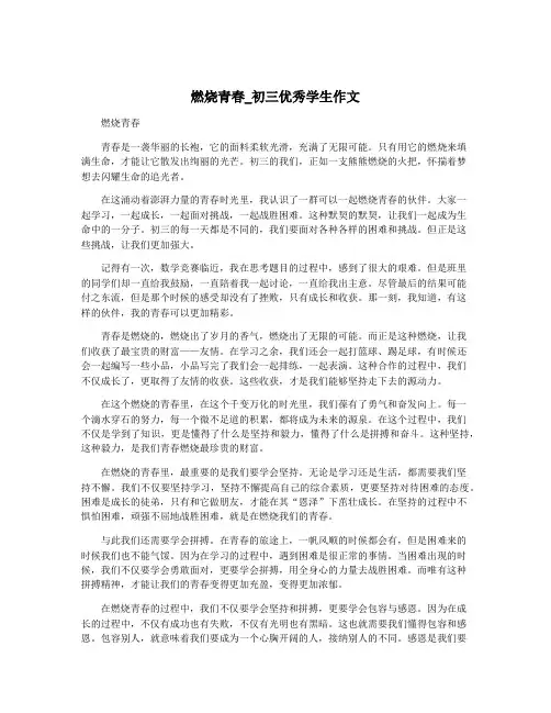 燃烧青春_初三优秀学生作文