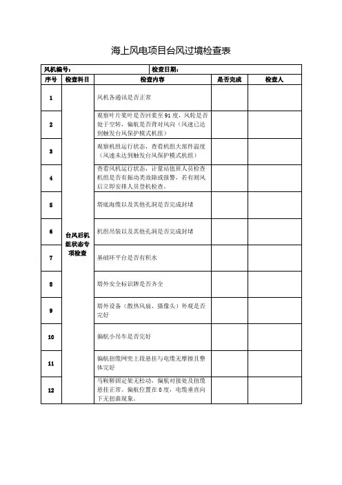 海上风电项目台风过境检查表