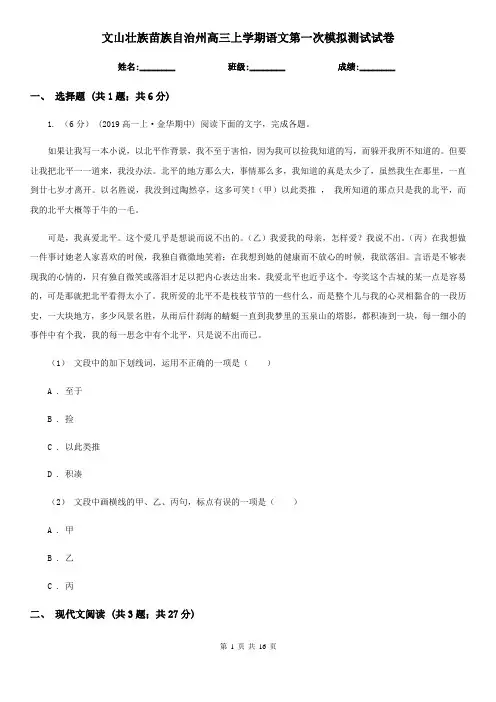 文山壮族苗族自治州高三上学期语文第一次模拟测试试卷