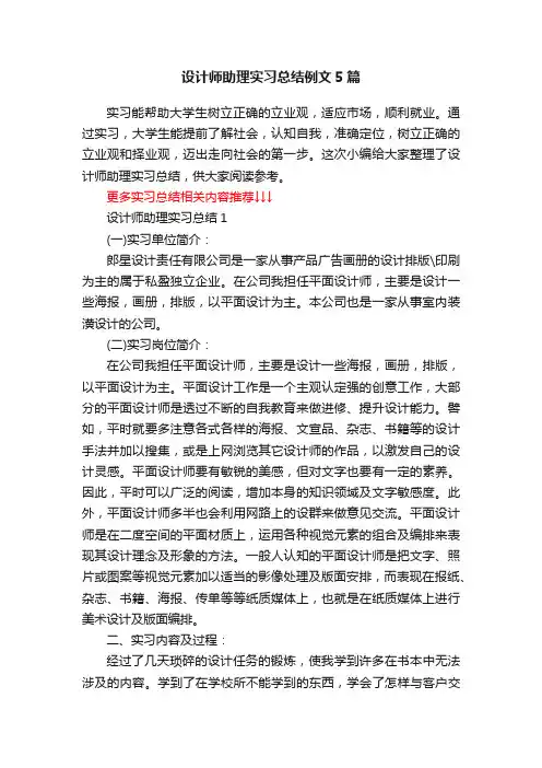 设计师助理实习总结例文5篇