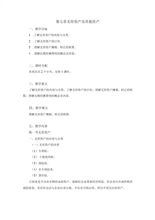 中职《企业财务会计》07第七章 无形资产及其他资产