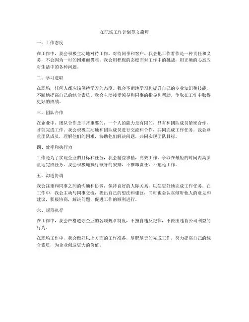 在职场工作计划范文简短