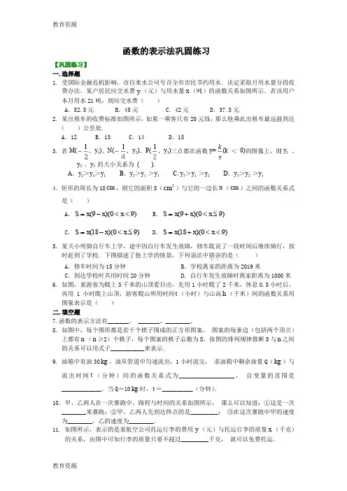 【教育资料】沪教版八年级上册  18.3  函数的表示法 巩固练习学习专用