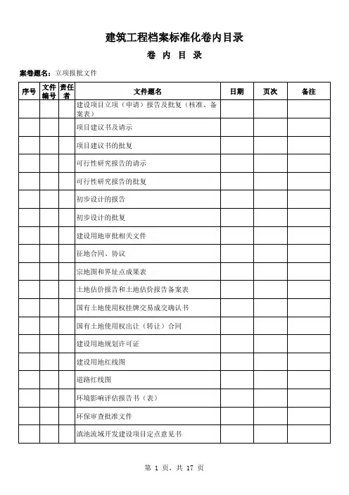 建筑工程档案标准卷内目录(2022年)