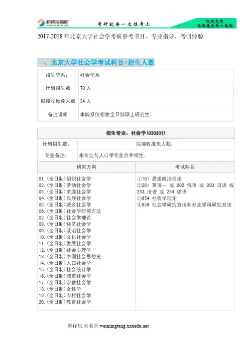 2017-2018年北京大学社会学考研参考书目、专业指导、考研经验