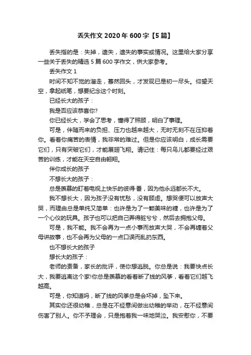 丢失作文2020年600字【5篇】