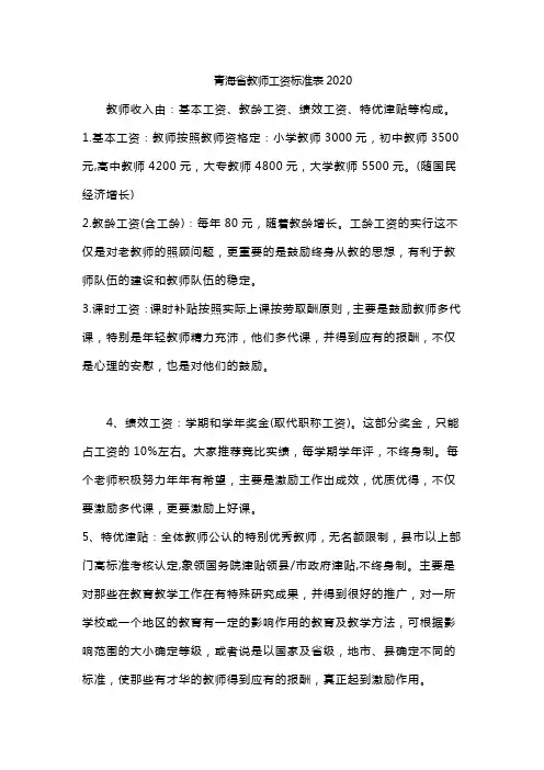 青海省教师工资标准表2020