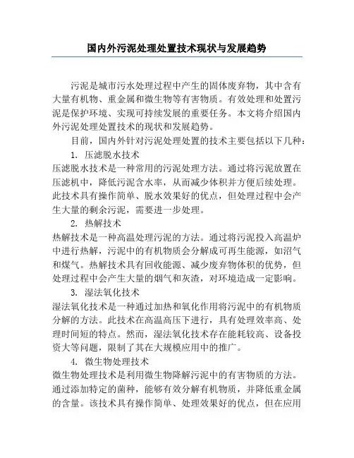 国内外污泥处理处置技术现状与发展趋势