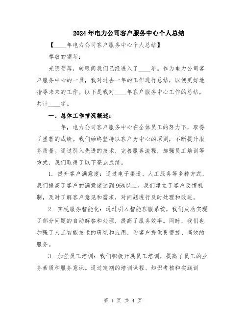2024年电力公司客户服务中心个人总结
