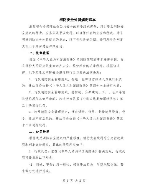 消防安全处罚规定范本