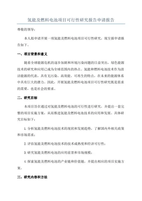 氢能及燃料电池项目可行性研究报告申请报告