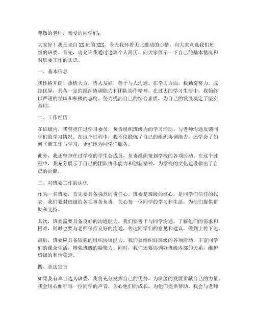 班委竞选申请书个人简历