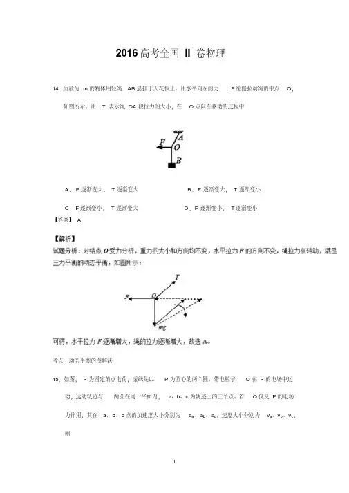 2016年高考全国2卷物理试题及答案解析