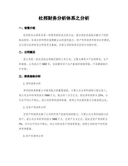 杜邦财务分析体系之分析
