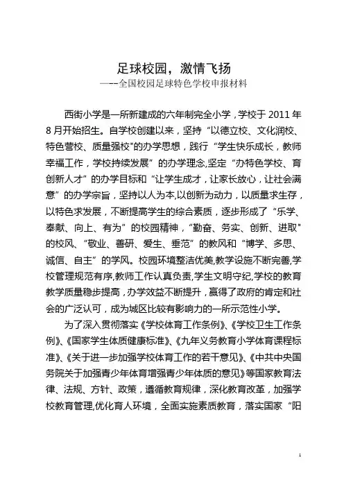 全国足球特色校申报材料