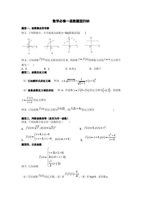 高中数学必修一函数题型全归纳