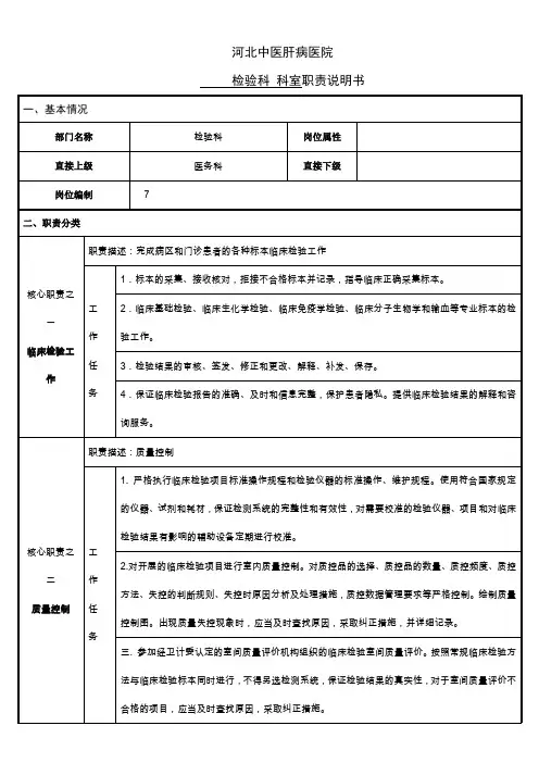 医院检验科岗位说明书