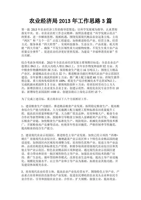 最新 农业经济局2013年工作思路3篇-精品