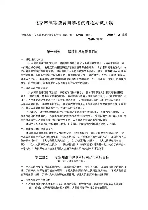 人员素质测评理论与方法考试大纲