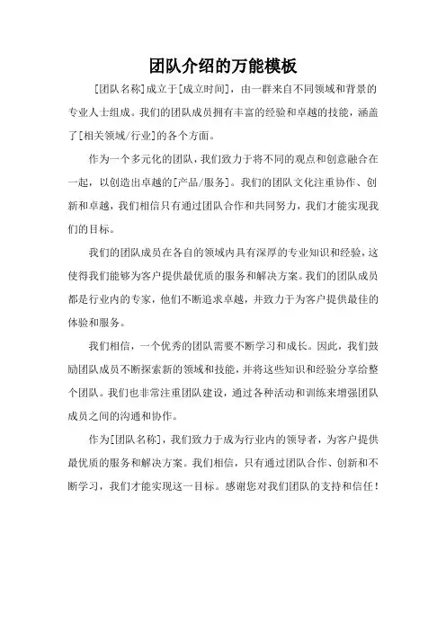 团队介绍的万能模板