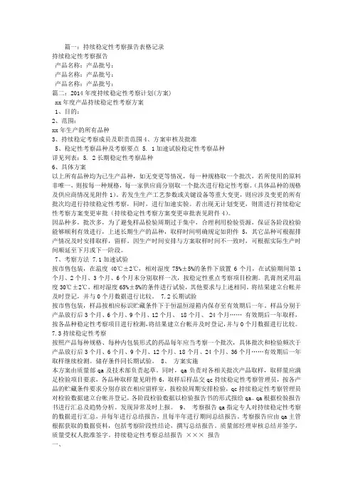 持续稳定性考察报告