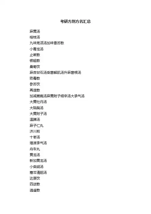 考研方剂方名汇总
