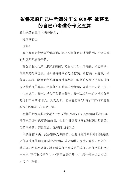致未来的自己中考满分作文600字 致未来的自己中考满分作文五篇