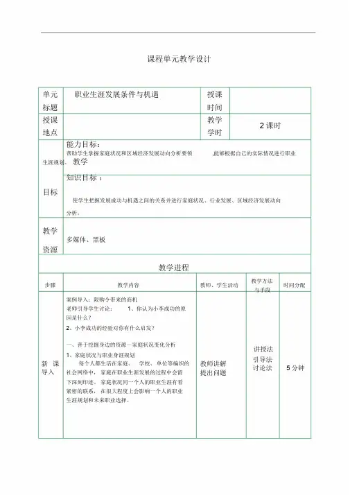 职业生涯发展条件与机遇教案