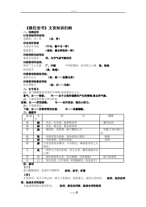 《报任安书》文言知识归纳
