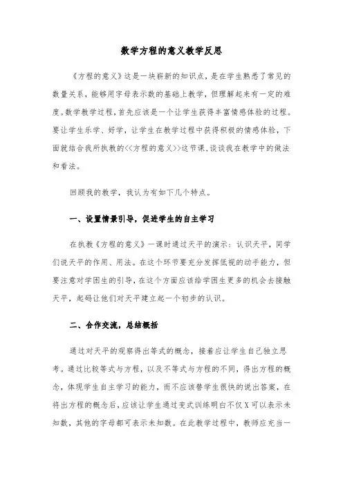 数学方程的意义教学反思（2篇）