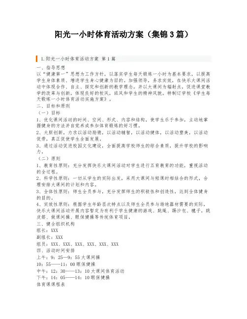 阳光一小时体育活动方案(集锦3篇)