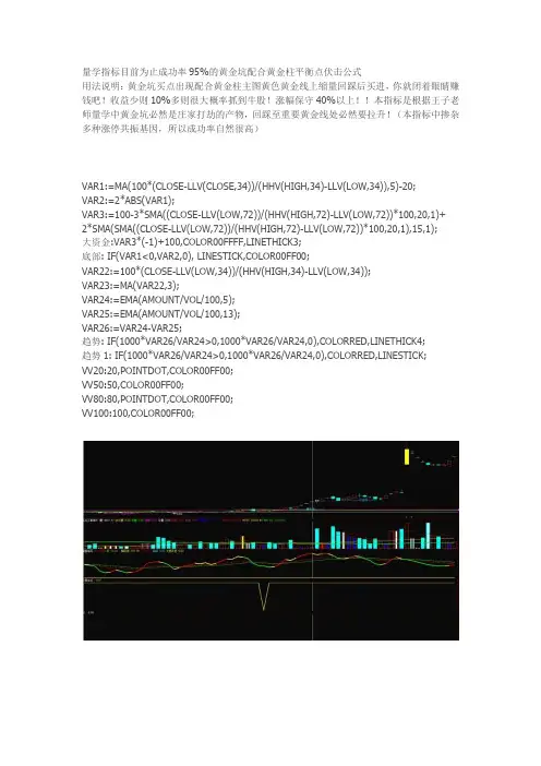 通达信量学指标目前为止成功率95%的黄金坑配合黄金柱平衡点伏击公式