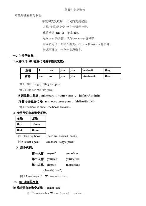 单数句变复数句练习