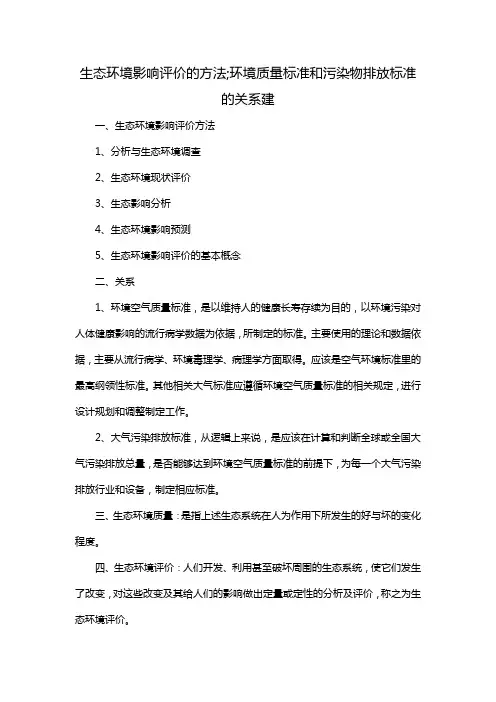 生态环境影响评价的方法;环境质量标准和污染物排放标准的关系建