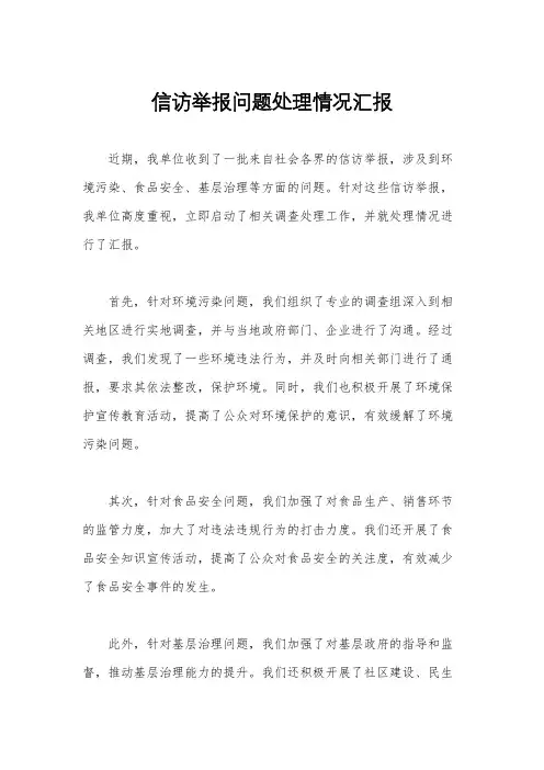 信访举报问题处理情况汇报